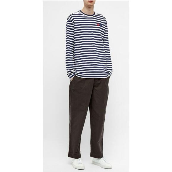 PLAY Comme de Garcons Striped Double Heart Long Sleeve Tee Large White Navy - Picture 1 of 9